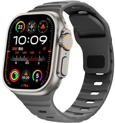 RYLIXAR Correa de Silicona Compatible con Apple Watch Ultra/Series 10/9/8/7/6/5/4/3/2/1/SE, 38-49mm, Deportiva (gris oscuro, 42mm/44mm/45mm/49mm/46mm(series10)