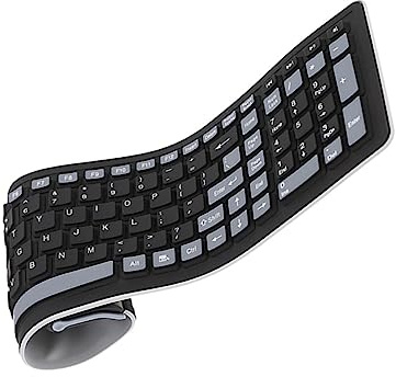 Veemoon Flexible Waterproof 2.4G Wireless Silicone Keyboard 107 Keys for PC Lightweight Design Portable for Travel Black