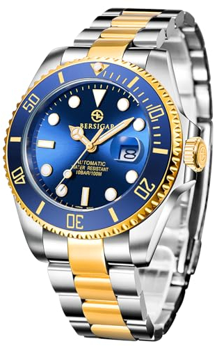 BERSIGAR Herren Mechanische Automatik Casual Business Uhr Wasserdicht 100 Meter Herren Tauchen Saphirglas mit Datum