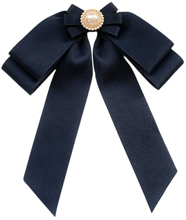 Amagogo Vorgebundene Brosche mit Schleife für Damen, mit Perlen, Fliege, Anstecknadel, Krawattennadel für Uniform, Bluse, Jahrestag, tiefes Blau
