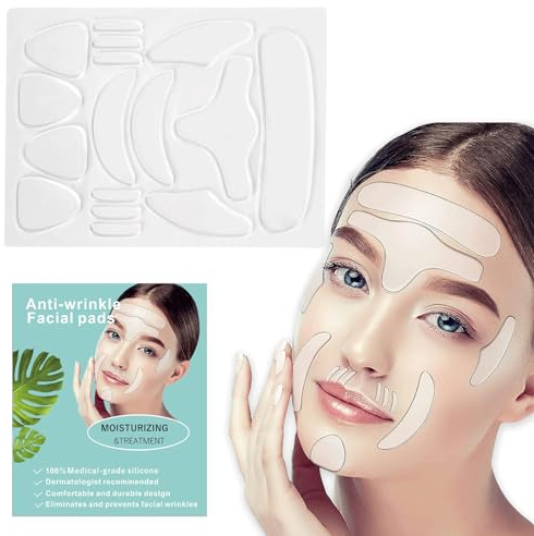 Shefave Anti Falten Pads,16 Stück Silikon Pads, Stirn Pads Gegen Falten Pflaster, Stirnfalten Glätten,Augen Pads, Chest Patch, Gesichtstape für Augen Forehead Wrinkle Patch Wiederverwendbar