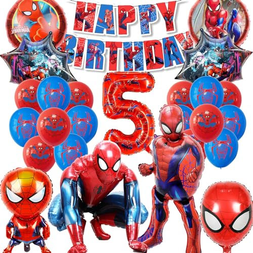 SWOKKTS Decoración Spiderma 5 Años, Globos de Gigante Spiderma 5 Años, Globos Spiderma Niñi Niño 5 Años, Fiesta Globo Spiderma Cumpleaños (Decoracion Spiderma 5 Años)
