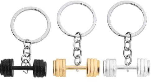 EMSea 3pcs Llaveros con Mancuernas Llavero Creativo Fitness Llavero Deportivo Colgante Gimnasio Deportivo Llavero para Novio Marido Padre Aleación Zinc Negro Dorado Plateado