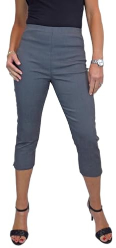 Women's Pull On Cropped Trousers with Elastic Waist Marl Grey (12)