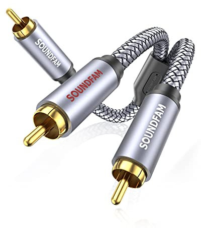 SOUNDFAM Cinch Y Kabel RCA Splitter 1 auf 2 Subwoofer Kabel für Subwoofer, Verstärker, HiFi & Heimkino, Analog & Digital - Grau 5m