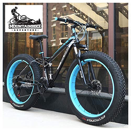 MOLVUS Dual-Suspension Mountain Bikes with Dual Disc Brake for Adults Men Women, All Terrain Anti-Slip Fat Tire Mountain Bicycle, High-carbon Steel Mountain Trail Bike,Blue,24 Inch 21 Speed