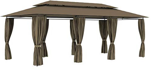 Keyroto Pergola Metall Pavillon mit Vorhängen Gartenpavillon Mit Markisenschutz Pergola 6x3 m Pergola Wasserdicht Sonnendach-Taupe-600 x 298 cm