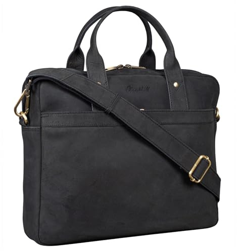 Benthill Laptoptasche Echt-Leder I Leder Umhängetasche für Laptop I Aktentasche I Damen & Herren Tasche I Notebooktasche, Farbe:Black (H)