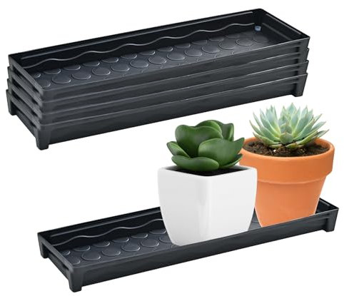 JINGHANGER 5 pièces Plateau de Pot de Fleur 41x11,5x4 cm Soucoupes de Jardinière Plateau Rectangulaire en Plastique Bac à Plantes pour Rebord de fenêtre pour Pot de Fleurs succulentes