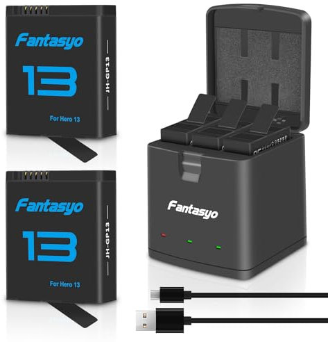 Fantasyo Hero 13 Akku 2100mAh (2-Pack) für Hero 13 Schwarz und 3-Kanal Schnellladegerät, voll kompatibel mit Gopro Hero 13 Akku und Ladegerät