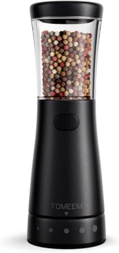 Electric Salt and Pepper Grinder, Stainless Steel Rechargeable Salt and Pepper Grinder with 4.5 oz Large Capacity, 1.8 Wide Mouth, Adjustable Coarseness, Ideal for Kitchen, Black