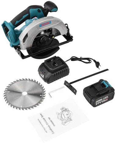 Mini sega circolare senza fili 21 V, sega circolare a batteria con batteria, lame per sega, profondità e angolo di taglio regolabili, per tagliare il legno (1)