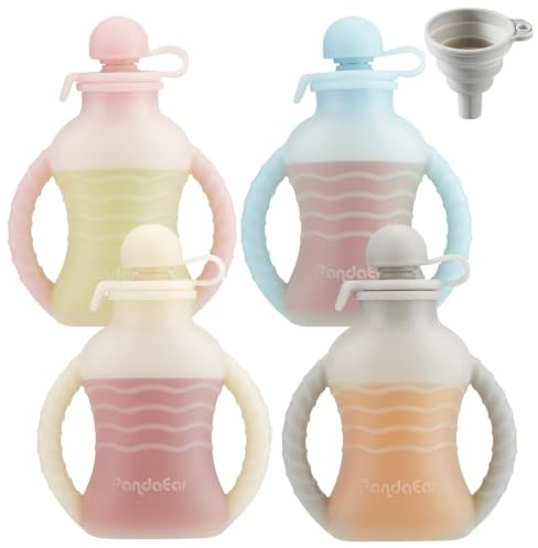 PandaEar 4 Pack wiederverwendbare Silikon-Babynahrungsbeutel, waschbar Gefrierschrank quetschbar Beutel für Kleinkinder Kinder, BPA-frei, 120ml