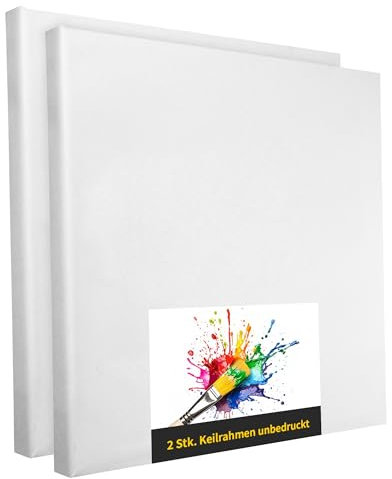 Keilrahmen Set aus 2 Stück in 60x70 cm, weiße Künstlerleinwand aus Polyester, zum Bemalen, fertig bespannt, geeignet für Acrylfarben oder Textilfarben, DIY Projektbedarf für Maler und Künstler