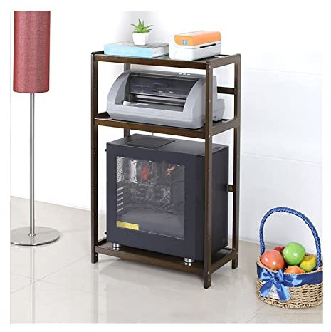 CPU Halterung 3-stufiger PC-Tower-Ständer, Bambus-Druckerständer mit Stauraum, PC-Gehäuse-Bodenständer mit offenen Regalen, stabiles Lagerregal for das Home Office PC Halterung(Brown,51*26*81cm)