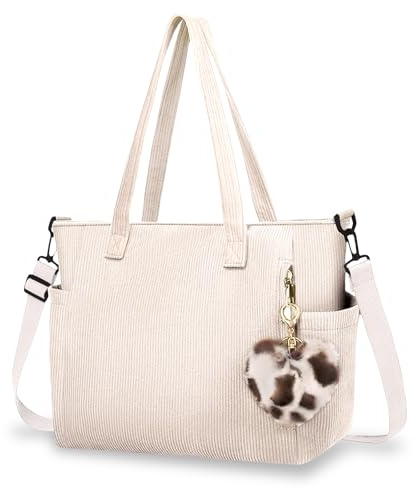 Aucuu Damen Kord Groß Handtasche, Cord Tasche Tote Bag, Umhängetasche Groß Shopper Tasche, Cord Tasche Beuteltasche Mit ReißVerschluss, Handtasche Schultertaschen für Arbeit Reisen Einkaufen Schule