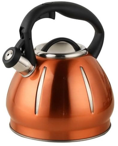 3L Whistling Kettle, Stainless Steel Stove Top Kettle, Stove Induction Kettle with Wood Grain Handle, Whistling Teapot Kettle for Kitchen Gas Hob, Induction Cooker, Cute Pumpkin Shape(Orange)
