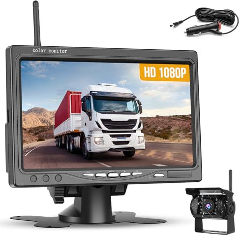 Hikity Rückfahrkamera Kabellos Set mit BSD Autokamera 7Zoll HD 1080P Monitor Wireless Einparkhilfe mit IP68 wasserdichte Nachtsicht Drahtlose Rückfahrkamera für LKW/Van/Wohnmobil/Anhänger/PKW