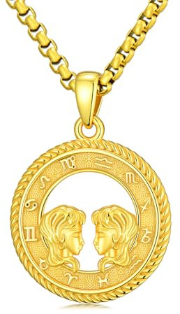PARYFO Halskette mit 12 Sternzeichen 925 Sterling Silber Zwillinge Anhänger Sternzeichen Halskette Vergoldet Astrologie Horoskop Anhänger Schmuck Geschenke für Männer Frauen Unisex