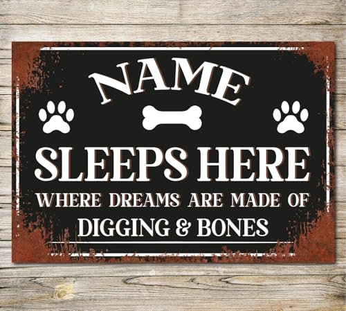 PERSONALISED Dog Sign Metal Wall Door Decor Custom Name Pet Bed Kennel Plaque