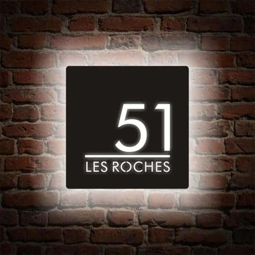 PGORSDOR Benutzerdefiniertes Hausnummernschild, modernes beleuchtetes Hausnummernschild, individuelle Hausnummer (1)