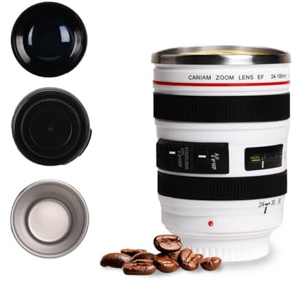 Smarthers Taza Termica de Acero Inoxidable para Café, Reutilizable, Sin BPA, Hermético, Apto para Frío y Caliente (Blanco - Objetivo, 400 ml)