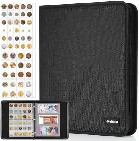 JoyHood Coin Collection Book, Coin Album Holder for Collectors, Money Storage Binder Hold 400 Coins Pockets+15 Bills Pockets, Coin Organizer Book for Coin Currency Collection Supplies