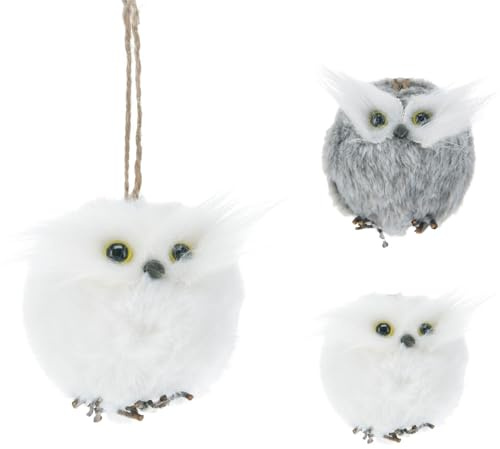 Fluffy Owl Christmas Tree Bauble | Woodland Bird Ornament with Feathered Texture | Hanging Decoration for Nature-Themed Festive Trees - 6cm ~ Colour Varies