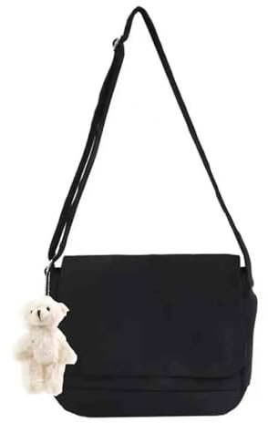 IRGVJIFR Umhängetasche Umhängetaschen Canvas Flap Schulter Trendy Studenten Casual Handtaschen Mode Messenger Bag(Black bear)
