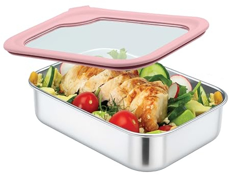 Smash Stainless Steel Lunch Box with Glass Lid - 1.3 Litre Pink | Plastic Free| Microwave Safe | Dishwasher Safe | Good Design Award Winner 2025