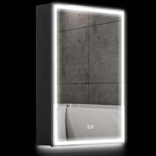 HOMCOM Armoire Miroir de Bain LED 500x700 mm Noir avec Prise Rasoir