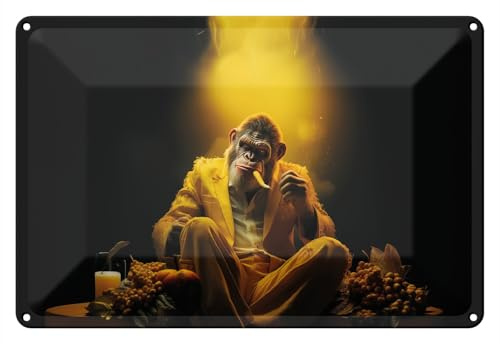Wallario Blechschild Wandbild aus Metall The Boss - Cooler Monkey - 20 x 30 cm in Premium-Qualität: Brillante Farben