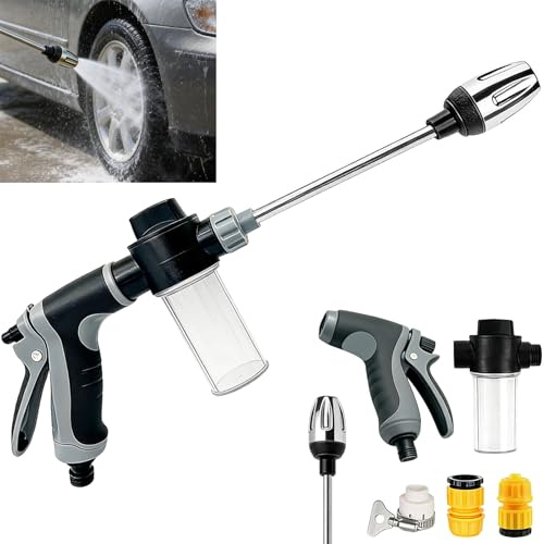 Mino Plus Power Jet Hochdruckpistole, Water Hochdruckreiniger,Hochdruck Power Wasserpistole Gartenschlauch, Gartenschlauch Original mit Schaumstofftopf Zubehör,Ideal Für Autowäsche, Garten Terrasse