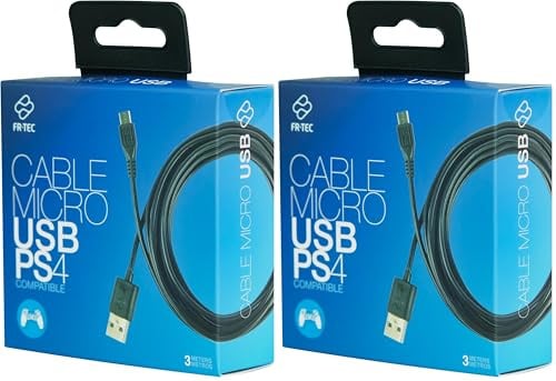 FRTEC - Cavo di ricarica per controller compatibile Playstation 4, Micro USB a USB, Lunghezza 3 metri (Confezione da 2)