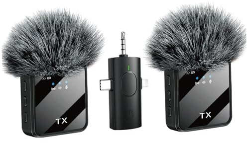 Microphones sans fil, microphone cravate avec suppression du bruit, microphone 3, 5 mm, lot de 2 mini micro à affichage LED pour interview, ASMR, vidéo et podcast, podcast