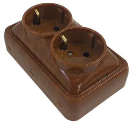 Mini Steckdose Aufputz 2-Fach SPIN, Aufputz-Montage, Doppelsteckdose, Schuko, Mahagoni, Designprogramm