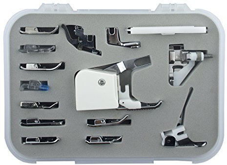 HAND® MX-015 15 Pieces intérieur Machine à Coudre Pied Set Essentiel Pack Dont Zig-zag, boutonnière, Bourdon, Quilting, Hemmer, Gethering, repriser, ganses et Marche Pied etc.
