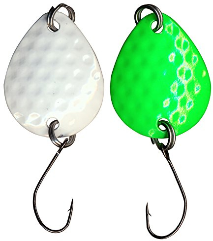 FTM Bilg Spoon - 2 Plättchen 1,7g Forellenblinker zum Spinnfischen auf Forellen & Barsche, Blinker zum Forellenangeln, Spoonblinker, Farbe:weiß-schwarz/grün