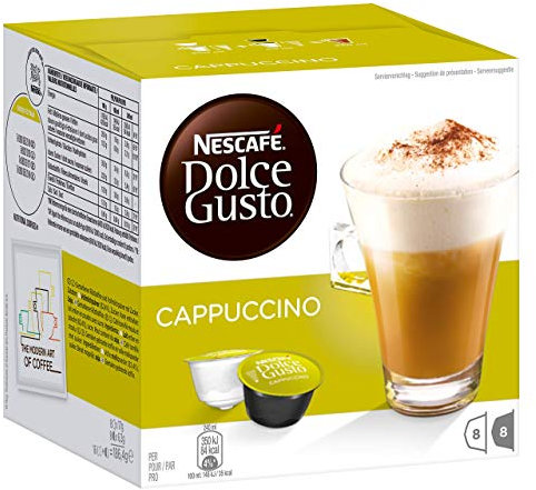 Nescafé Dolce Gusto Cappuccino, Café au Lait, Capsule de Café, 16 Capsules (8 Portions)