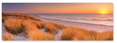 PICSonPAPER Leinwandbild Panorama Nordsee Strand im Sonnenuntergang, 90 cm x 30 cm, Dekoration, Kunstdruck, Wandbild, Geschenk, Leinwand Nordsee (Nordsee Sonnenuntergang)