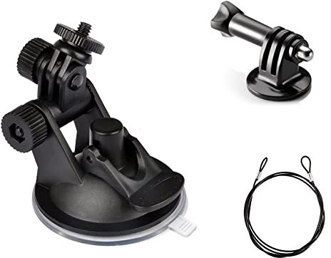 OctinPris In Car Windscreen Universal Suction Cup Mount Car for Windshield Dash Cam Camera Camcorder Mount Holder Stand 360 Rotation with 60cm Stainless Steel Tether and 1/4 Thread to Action Camera