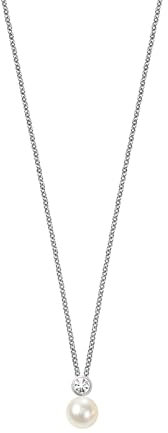 Morellato Collana da donna, collezione Perla Essenziale, in argento sterling, perle, zirconi - SANH02, Argento 925 riciclato, Perla