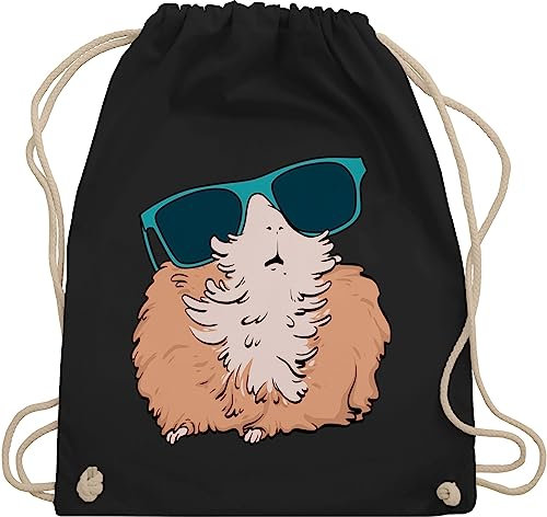 Shirtracer Turnbeutel Rucksack - Tiere Hase & Co. - Meerschweinchen Geschenke - Unisize - Schwarz - Baumwolle Kinderrücksack Tierbeutel Kordelzug Animal Print Trainingsbeutel