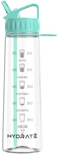 HYDRATE Water Bottles Motivational Premium 900ml Water Bottles with Straw - Daily Water Intake with Time Markings - BPA-Free, Leak Proof Ideal for Hydration at Office, Gym, Mint Green