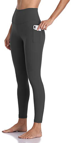 Colorfulkoala 7/8 Leggings Damen mit Taschen High Waist Sportleggings Blickdicht Scrunch Bauchweg Yogahose Sporthose, Anthrazit Grau, M