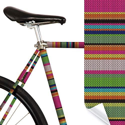 MOOXIBIKE l Urban Knitting Streifen bunt Mini Fahrradfolie mit Muster für Rennrad, MTB, Trekkingrad, Fixie, Hollandrad, Citybike, Scooter, Rollator für circa 13 cm Rahmenumfang