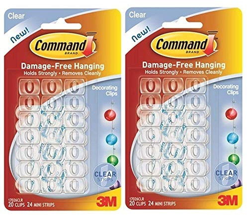 Command 2 X Christmas Xmas Fairy Light Hooks Clear [Twin Pack] SELF Adhesive Hooks & Strips