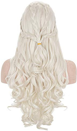 morvally Daenerys Drachenkönigin, Cosplay-Perücke für Khaleesi, lange, lockige, gewellte Zöpfe, Haarperücken für Damen, Kostüm, Halloween-Party, Hellblond