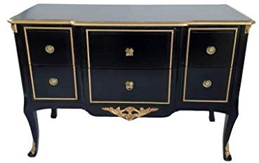 Antik königliche Louis XIV. Louises Barock Rokoko Stilmöbel Kommode Sideboard Kommodenschrank Sideboardschrank Farbe: schwarz mit Gold Breite135