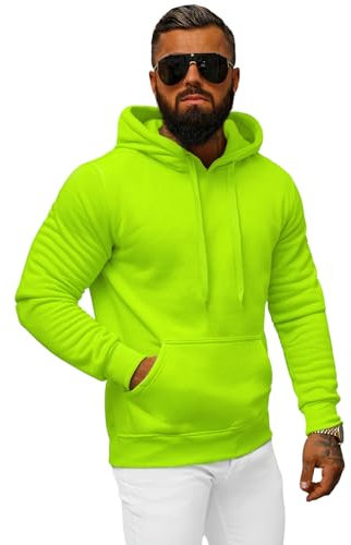 OZONEE Herren Hoodie Sweatjacke Kapuzenpullover Sweatshirt Farbvarianten Kapuzenjacke Kapuzenpulli mit Reißverschluss Langarm Sport Style Casual Fitness Training Basic 777/948B GRÜN-NEON XL